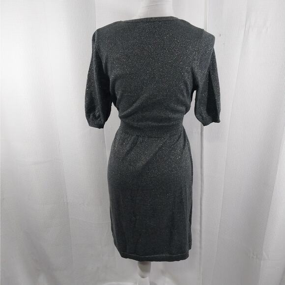 NWOT! LIZ CLAIBORNE! GORGEOUS CHARCOAL GRAY & SILVER METALLIC BELTED DRESS! SZ M - Picture 8 of 11